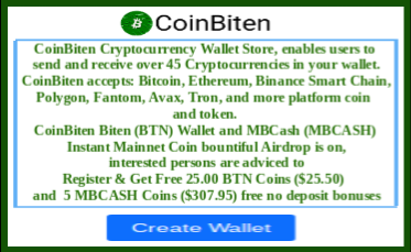 CoinBiten Wallet Airdrop - Register & Get Free 25.00 BTN coins ($25.50) and 5 MBCASH coins ($307.95)